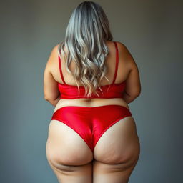 A full-body portrait of a 55-year-old Indian plus-size woman, confidently showcasing her backside