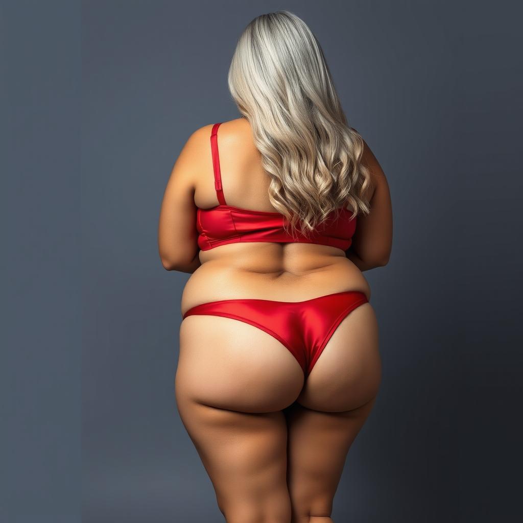 A full-body portrait of a 55-year-old Indian plus-size woman, confidently showcasing her backside