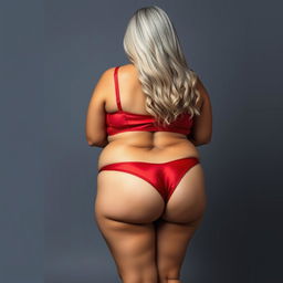 A full-body portrait of a 55-year-old Indian plus-size woman, confidently showcasing her backside