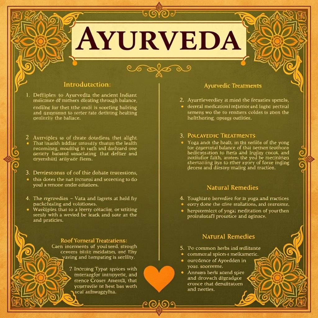 A visually stunning poster about Ayurveda, designed to have an ancient look, featuring traditional motifs and textures that evoke a sense of history