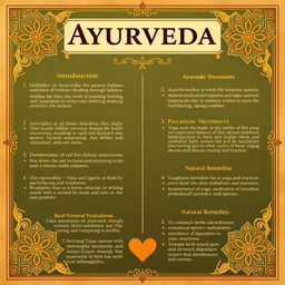 A visually stunning poster about Ayurveda, designed to have an ancient look, featuring traditional motifs and textures that evoke a sense of history