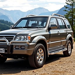A detailed representation of a 2002 Ssangyong Musso Millennium in a sleek gray color