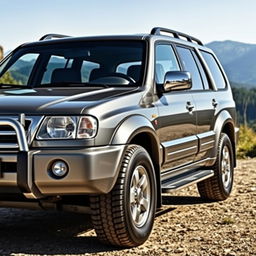 A detailed representation of a 2002 Ssangyong Musso Millennium in a sleek gray color