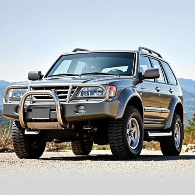 A detailed representation of a 2002 Ssangyong Musso Millennium in a sleek gray color