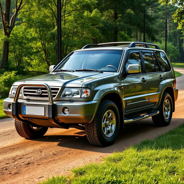 A highly realistic representation of a 2002 Ssangyong Musso Millennium in a sophisticated gray color