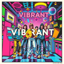 A vibrant poster capturing the essence of the 1980s, featuring a dynamic blend of psychedelic colors and retro elements
