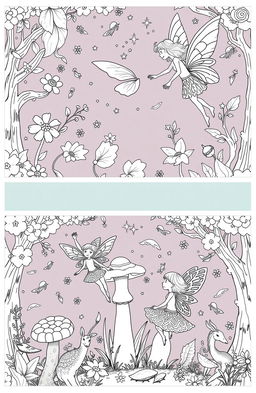 A collection of enchanting fairy illustrations for a coloring book, featuring whimsical fairies in various poses among magical forests