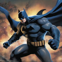 A high-quality digital art piece showcasing Batman from the DC universe engaged in a fierce battle with a character from One Piece