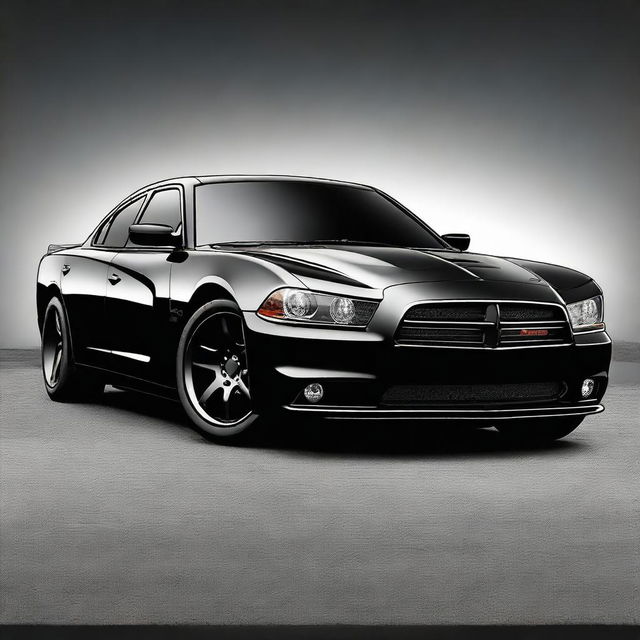 A high-quality digital art image depicting a 2014 Dodge Charger, modified to resemble the iconic Batmobile