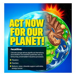 A visually striking and informative slogan picture on climate change, featuring bold text stating, 'Act Now for Our Planet!'