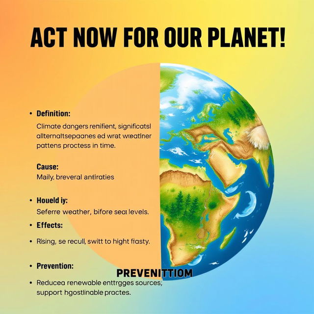 A visually striking and informative slogan picture on climate change, featuring bold text stating, 'Act Now for Our Planet!'