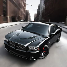 A high-quality digital art image depicting a 2014 Dodge Charger, modified to resemble the iconic Batmobile