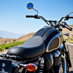 A stunning GT 650 motorbike parked stylishly, showcasing its sleek design and chrome accents, with the robust back seat specifically designed for the Jawa 42 Bobber model