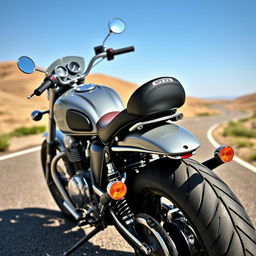 A stunning GT 650 motorbike parked stylishly, showcasing its sleek design and chrome accents, with the robust back seat specifically designed for the Jawa 42 Bobber model