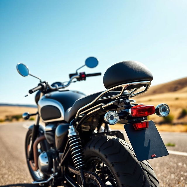 A stunning GT 650 motorbike parked stylishly, showcasing its sleek design and chrome accents, with the robust back seat specifically designed for the Jawa 42 Bobber model