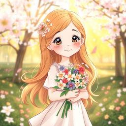 A charming illustration of a sweet girl in love, with bright, sparkling eyes and a warm, radiant smile