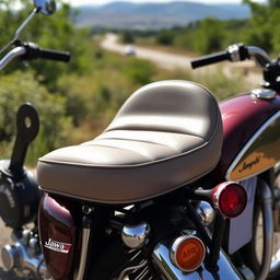 A vintage Jawa 42 Bobber motorcycle with its iconic design, featuring a GT 650 back seat installed