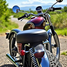 A vintage Jawa 42 Bobber motorcycle with its iconic design, featuring a GT 650 back seat installed