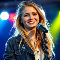 A 20-year-old attractive white American female pop singer, without much makeup, looking vibrant and youthful