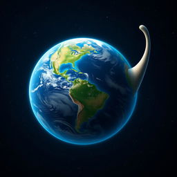 An imaginative depiction of Earth as a large planet shaped like a male human penis, viewed from space
