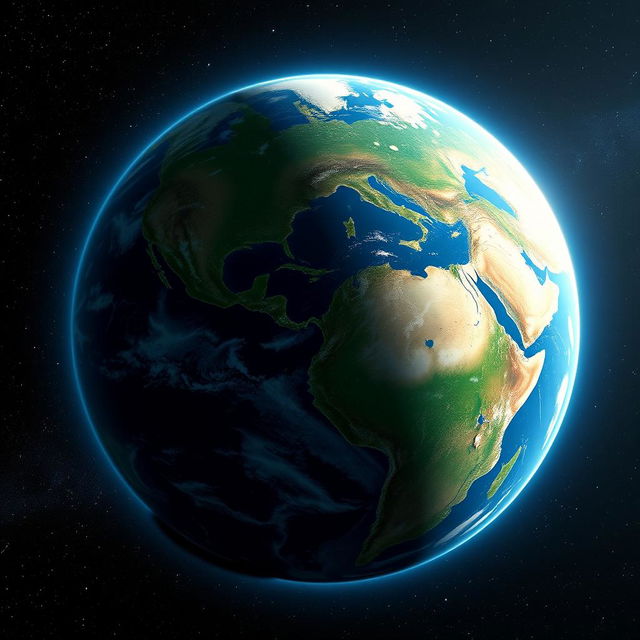 An imaginative depiction of Earth as a large planet shaped like a male human penis, viewed from space