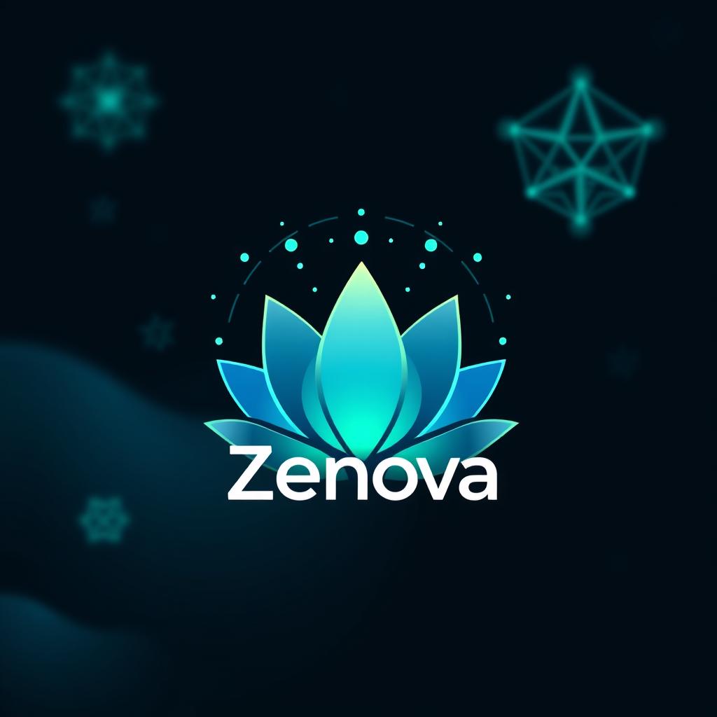 An innovative and visually striking depiction of a new cryptocurrency called "Zenova"