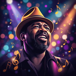 A vibrant and emotional tribute to the legacy of the musician Morgan, showcasing a stylized portrait of him with a powerful expression, surrounded by musical notes and instruments that represent his genre