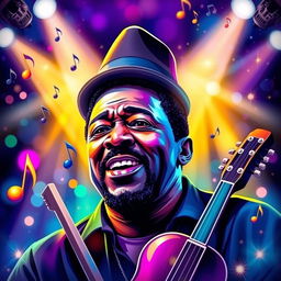 A vibrant and emotional tribute to the legacy of the musician Morgan, showcasing a stylized portrait of him with a powerful expression, surrounded by musical notes and instruments that represent his genre