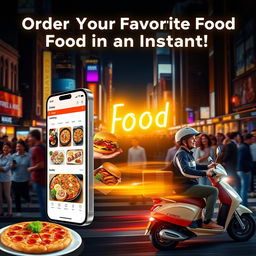A captivating advertisement for a revolutionary mobile app called 'Food App', showcasing its sleek interface and user-friendly design