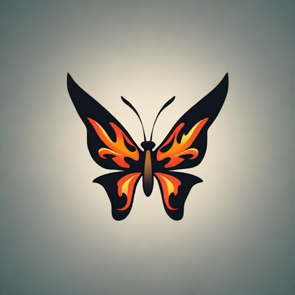 A high-quality, cinematic logo featuring a butterfly composed of flames, rendered in a fantastical style.