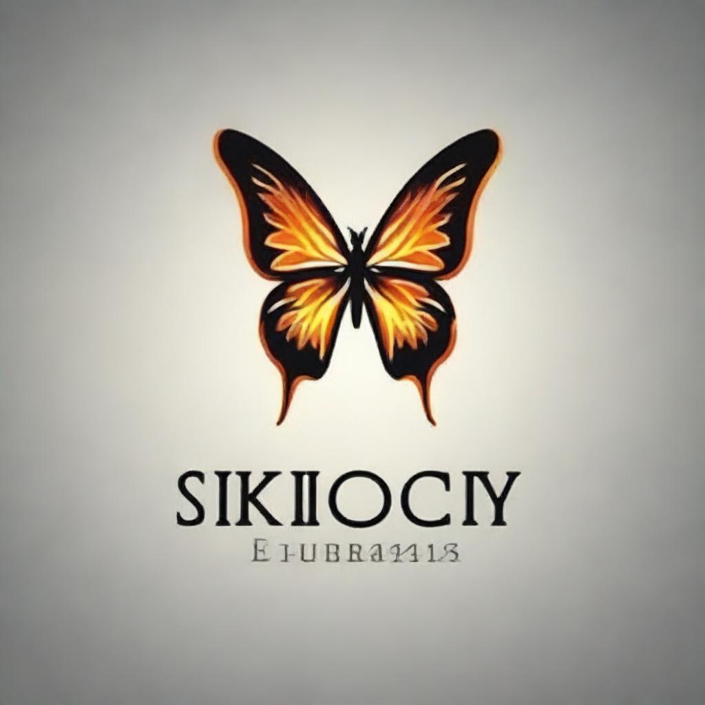 A high-quality, cinematic logo featuring a butterfly composed of realistic flames, rendered in a realistic style.