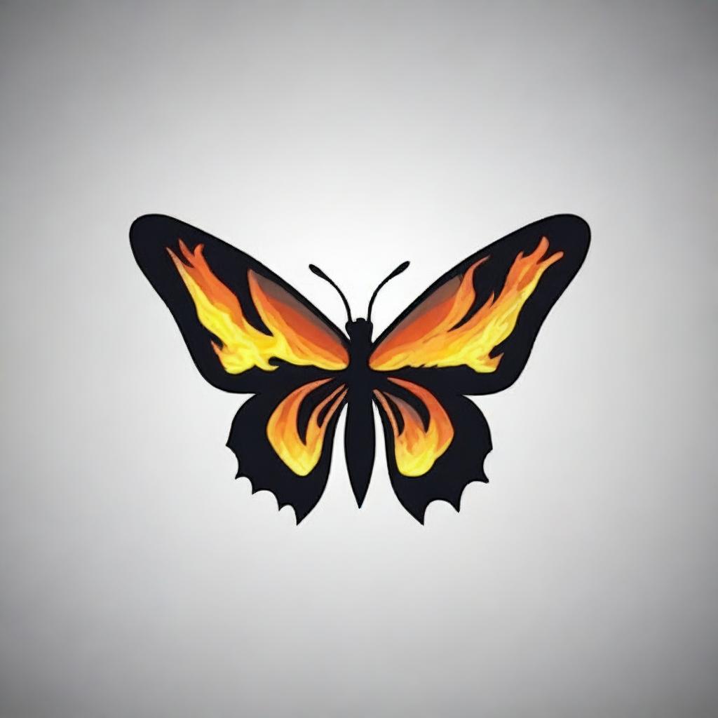 A high-quality, cinematic logo featuring a butterfly composed of realistic flames, rendered in a realistic style.