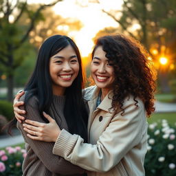 A warm and friendly embrace between two people, showcasing an aura of comfort and affection