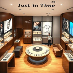 A detailed layout of a modern watch shop called 'Just in Time'