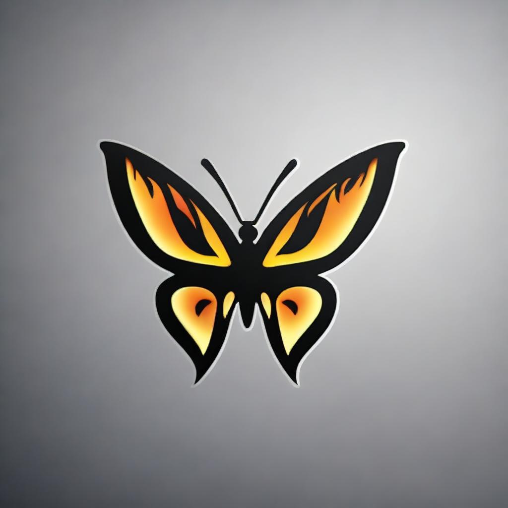 A high-quality, cinematic logo featuring a butterfly composed of realistic flames, rendered in a realistic style.