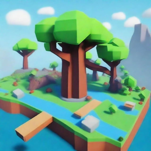 Generate a high-quality digital art featuring the Eldertree map from Roblox Bedwars