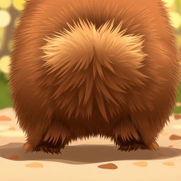 A close-up illustration of a furry animal's bottom, showcasing fluffy fur textures in rich earthy tones like browns and tans