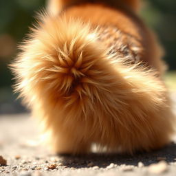 A close-up illustration of a furry animal's bottom, showcasing fluffy fur textures in rich earthy tones like browns and tans