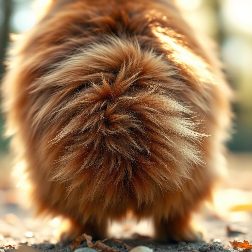 A close-up illustration of a furry animal's bottom, showcasing fluffy fur textures in rich earthy tones like browns and tans