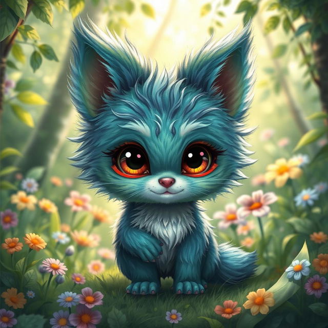 A detailed and intricate illustration of a furry character, showcasing vibrant fur patterns in shades of blue and green