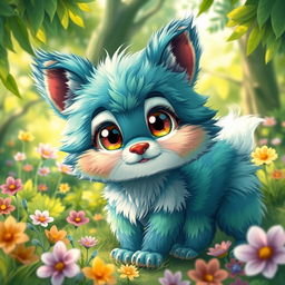 A detailed and intricate illustration of a furry character, showcasing vibrant fur patterns in shades of blue and green