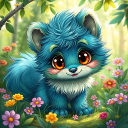 A detailed and intricate illustration of a furry character, showcasing vibrant fur patterns in shades of blue and green