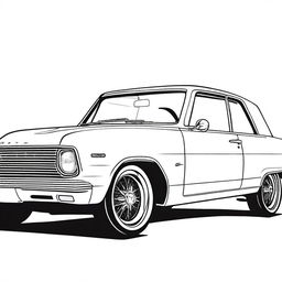 A meticulously detailed line art illustration of a 1964 Chevy II Nova