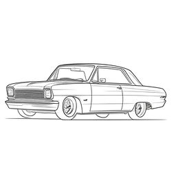 A meticulously detailed line art illustration of a 1964 Chevy II Nova