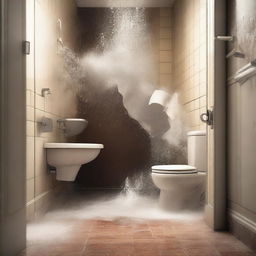 A high-quality digital art image depicting an intense scene of an Italian bathroom being stormed