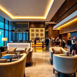 A modern boutique hotel lobby showcasing elegant design with a clear and inviting check-in counter