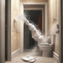 A high-quality digital art image depicting an intense scene of an Italian bathroom being stormed