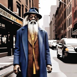 A digital art image of high quality, showcasing Dumbledore, the renowned wizard, reimagined as a street thug in Harlem