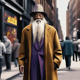 A digital art image of high quality, showcasing Dumbledore, the renowned wizard, reimagined as a street thug in Harlem