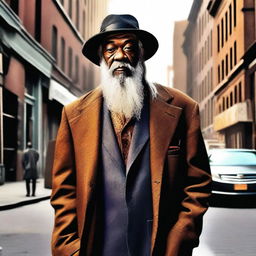 A digital art image of high quality, showcasing Dumbledore, the renowned wizard, reimagined as a street thug in Harlem